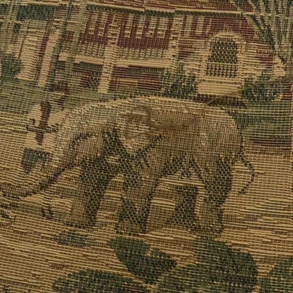 Vintage Chenille Monkeys & Elephants Heavy Tapestry Fabric in Green & Brown